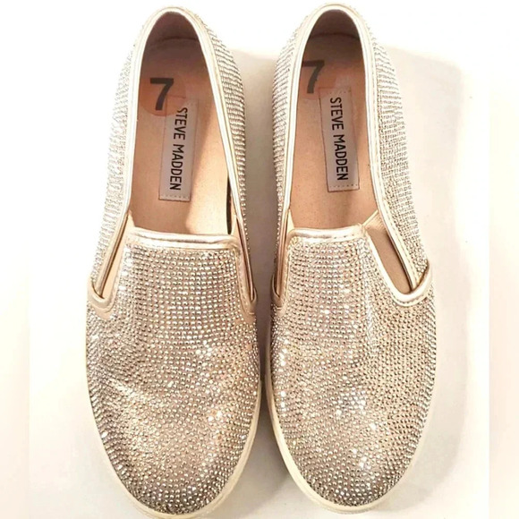 Steve Madden  Champagne Rinestone Slip on Platform Flat Sneaker Sz 7 US - Picture 4 of 8